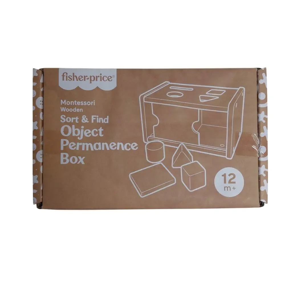 Fisher-Price Wood Montessori Object Permanence Box Learning Activity NIB